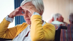 Confused elderly woman